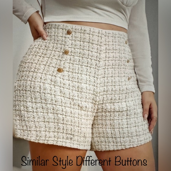 Di Di Classic Women’s Tweed Style Double-Button Front Sailor Shorts Beige ~New~ - Picture 3 of 12